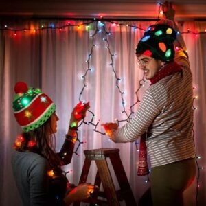 Customization 2025 Led Christmas Hat Light-Up Sweater Knitted Santa Claus Gift Kids Adult Xmas Hats with Lights