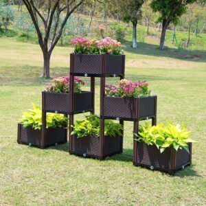 Steel Garden Bed Flowers Outdoor Planter Plastic Set Self Watering Beds Raised Planters Box