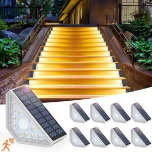 Solar Steps Stair Lights Outdoor Yard Decor Waterproof Deck Lighting for Outside Garden Fence Backyard Walkway Pathway