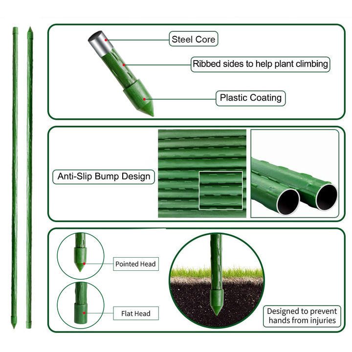 Durable Garden Steel Core Plastic Coated Metal Tomato Stakes Support Sturdy Green Plant Sticks - Image 5