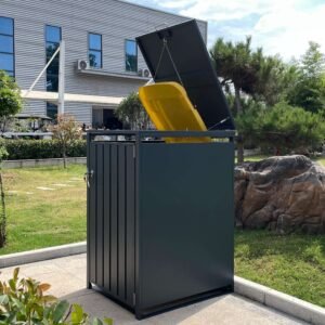 Customized Metal Trash Can Storage Steel Waste Bin Box 2-Door Wheelie Bin Hideaway Dustbin Shelter for Garden Patio Backyard