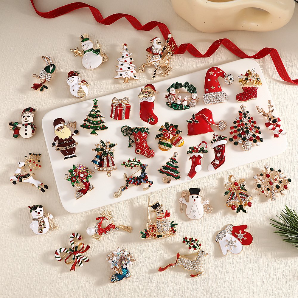 New Arrival Christmas Gifts Cute Cartoon Designs Santa Claus Sets Metal Enamel Pins Hat Lapel Pins - Image 4