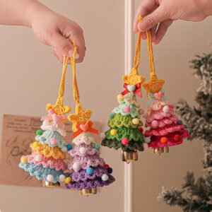 Hot Sale Crochet Christmas Tree Craft Car Pendant Hanging Gift Hand Made Knitted Santa Desk Decor